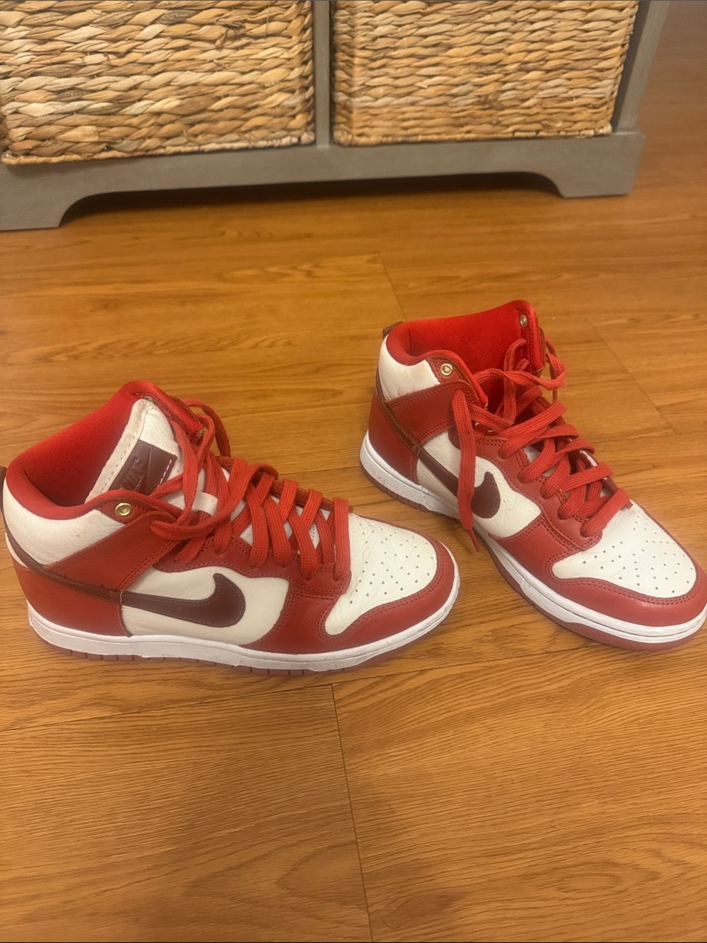 Nike Red and White High-Top dunks